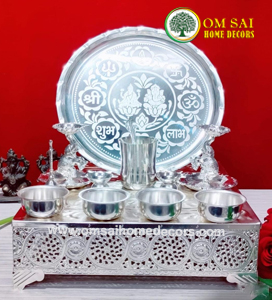 German Silver Pooja Set with Chowki – Om Sai Home Decors
